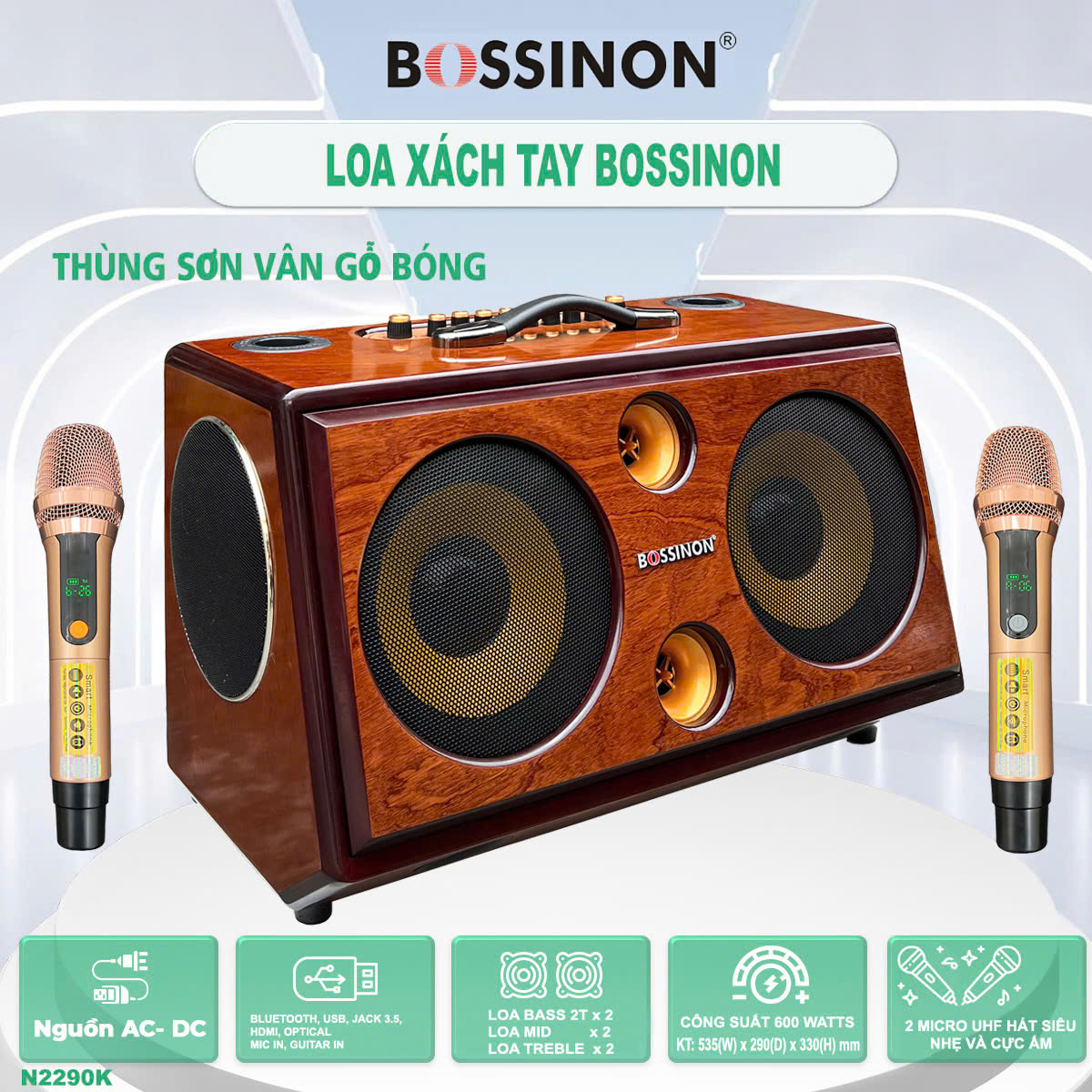LOA XÁCH TAY BOSSINON BASS 2 TẤC N2290K | LOA CHUYÊN KARAOKE, NGHE NHẠC