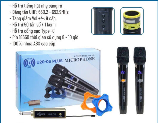 Micro Karaoke Không Dây  Đa năng U20-03 Plus| Mic Chuyên Karaoke Giá Tốt Nhất - dùng được cho tất cả các thiết bị