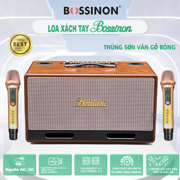 Loa Xách Tay BOSSINON Bass 2 Tấc N2283K- Thùng vàng sơn vân gỗ bóng | Loa Chuyên Karaoke, Nghe Nhạc