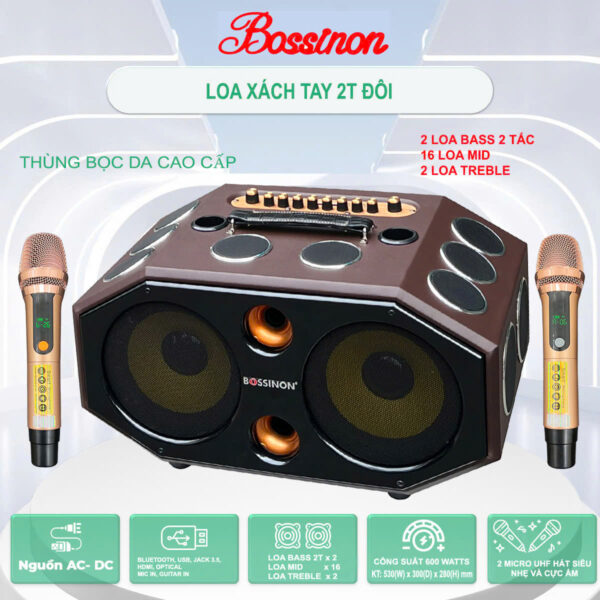 Loa hát karaoke xách tay Bossinon N2294K - Công suất 600W- Bass 20 đôi