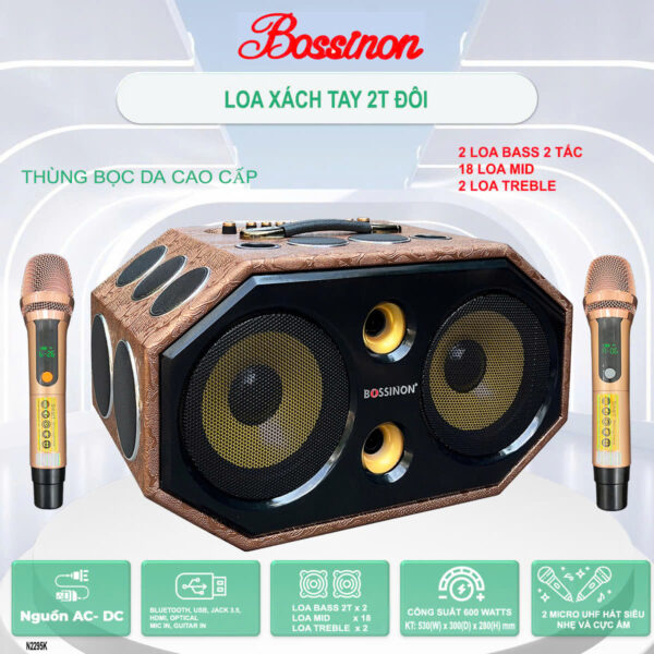 Loa hát karaoke xách tay Bossinon N2295K – Công suất 600W- Bass 20 đôi
