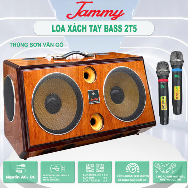 Loa Xách Tay BOSSINON Bass 2T5 N2534K- Thùng gỗ sơn vân gỗ phủ bóng chống trầy tối đa| Loa Chuyên Karaoke, Nghe Nhạc