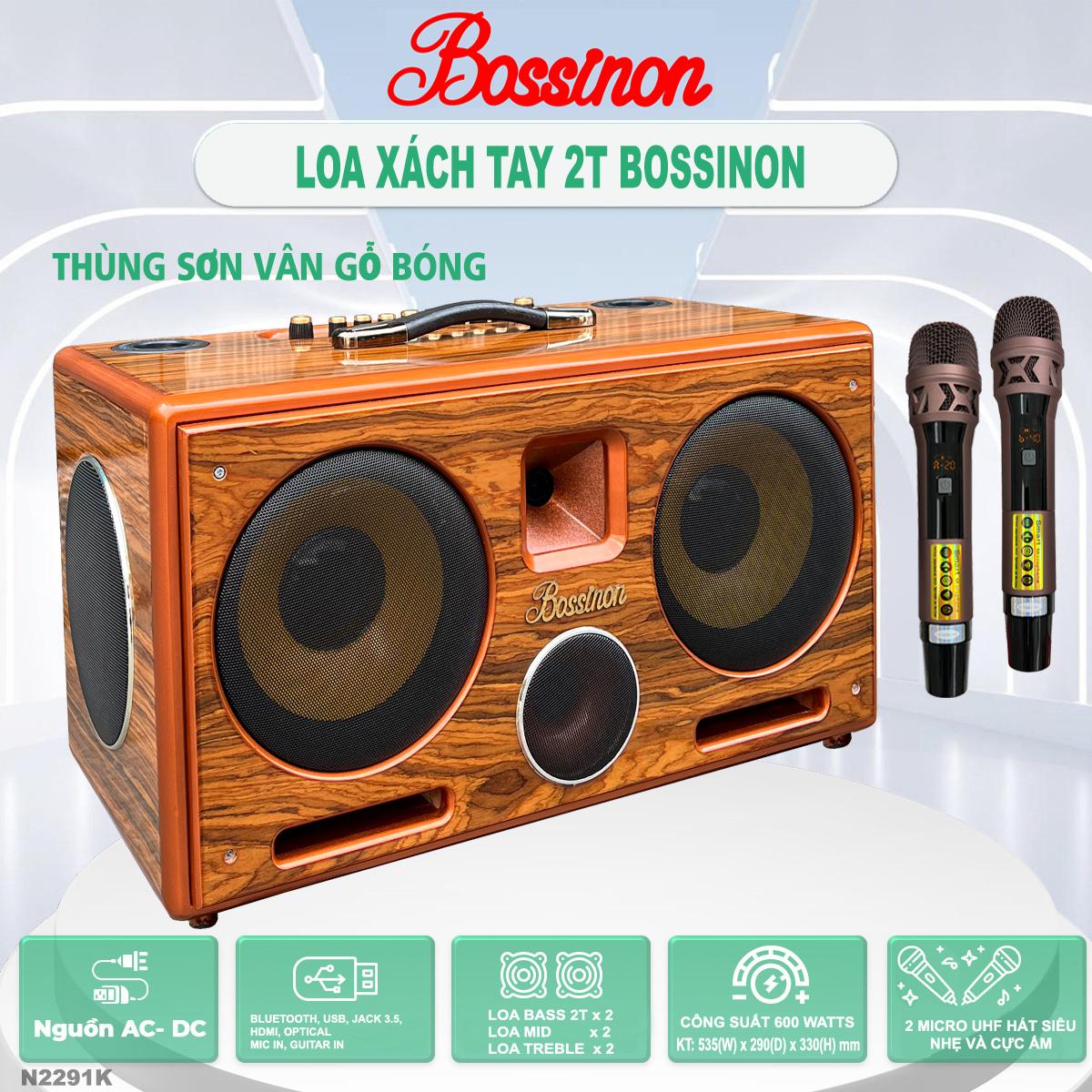 Loa karaoke xách tay Bossinon N2291K – Công suất 600W- 2 Bass 2 tấc