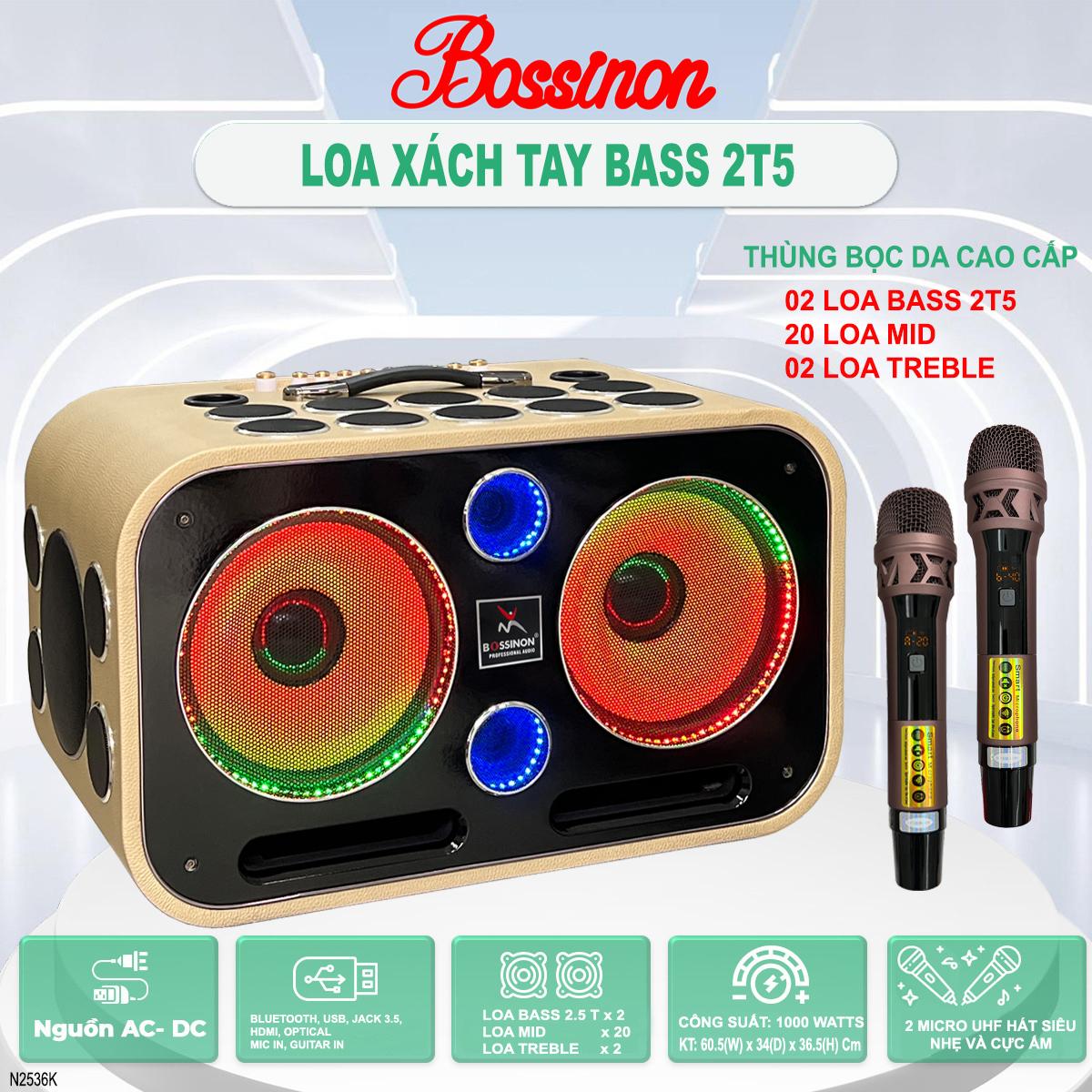 Loa Xách Tay BOSSINON Bass 2T5 N2536K- 24 đường tiếng - Thùng bọc da cao cấp | Loa Chuyên Karaoke, Nghe Nhạc