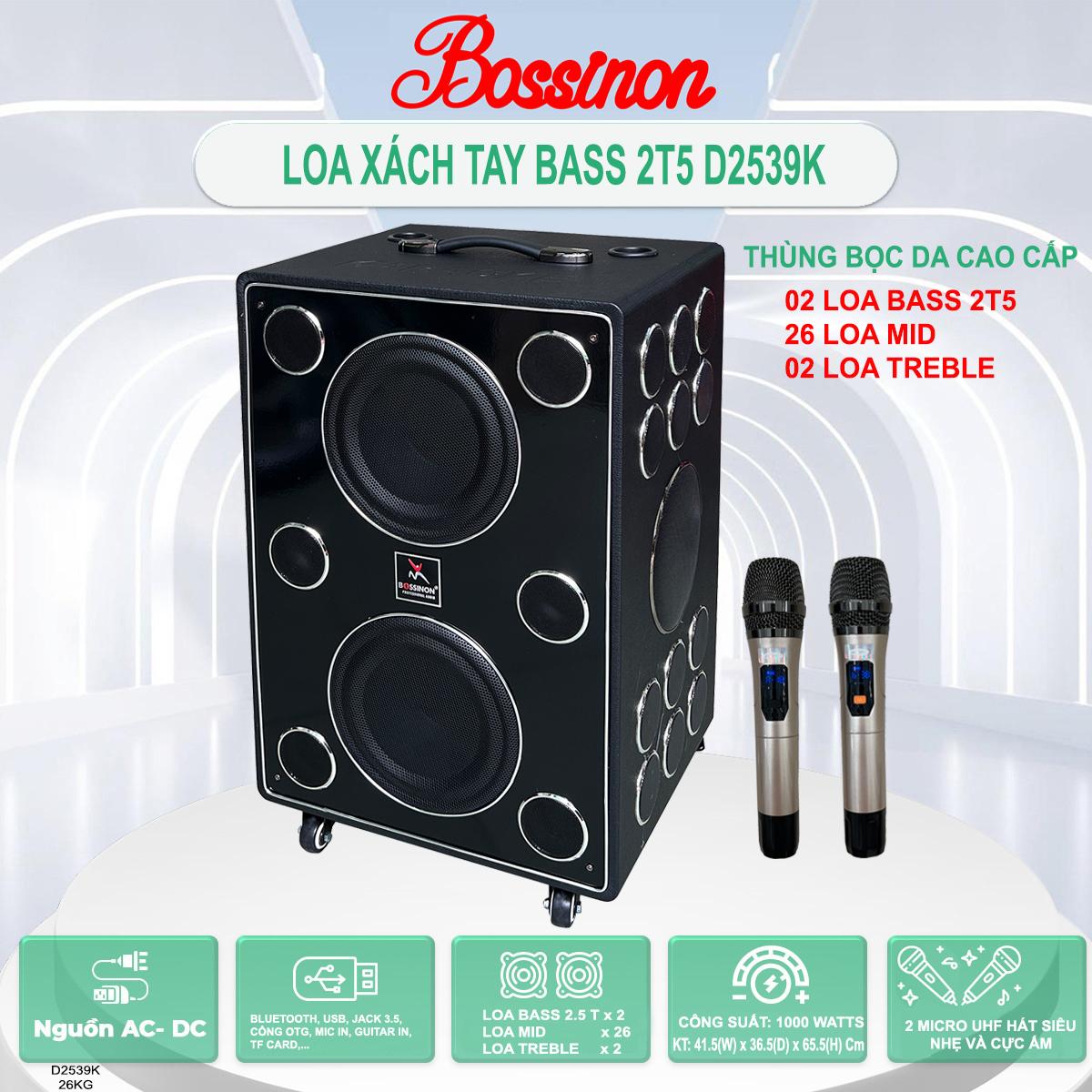 Loa Xách Tay BOSSINON Bass 2T5 D2539K- 28 đường tiếng - Thùng bọc da cao cấp | Loa Chuyên Karaoke, Nghe Nhạc