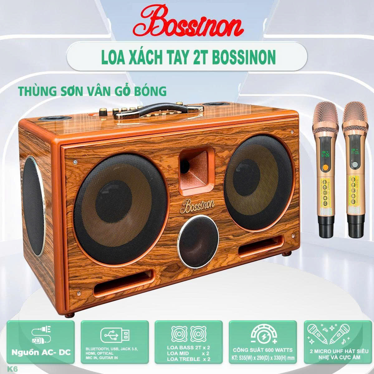 Loa karaoke xách tay Bossinon N2291K – Công suất 600W- 2 Bass 2 tấc