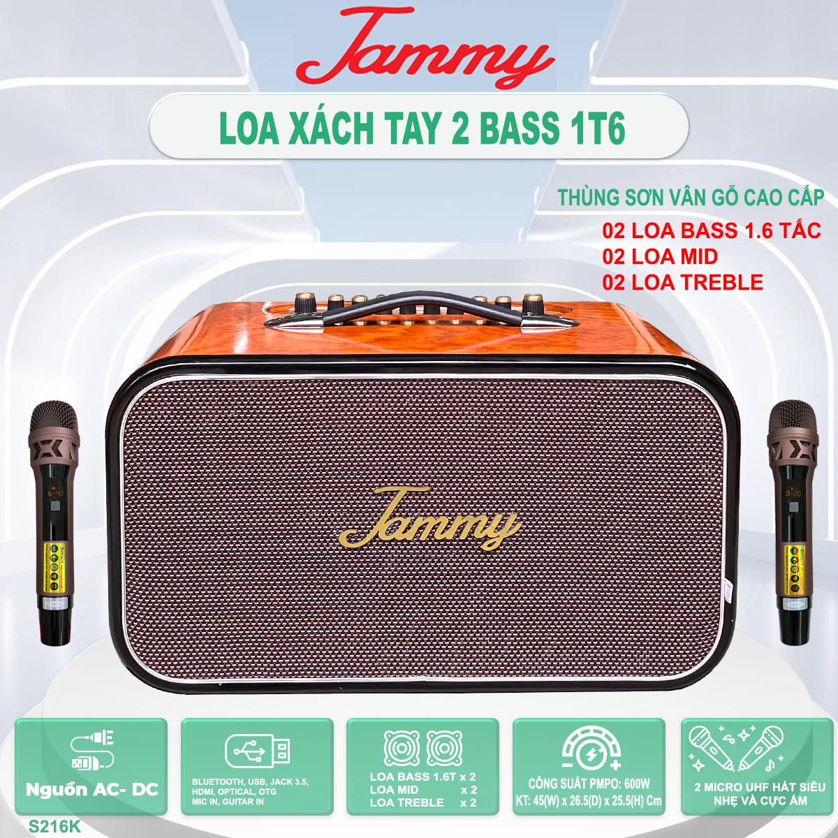 Loa xách tay mini JAMMY S216K – Công suất 600W - THÙNG SƠN VÂN GỖ PHỦ BÓNG