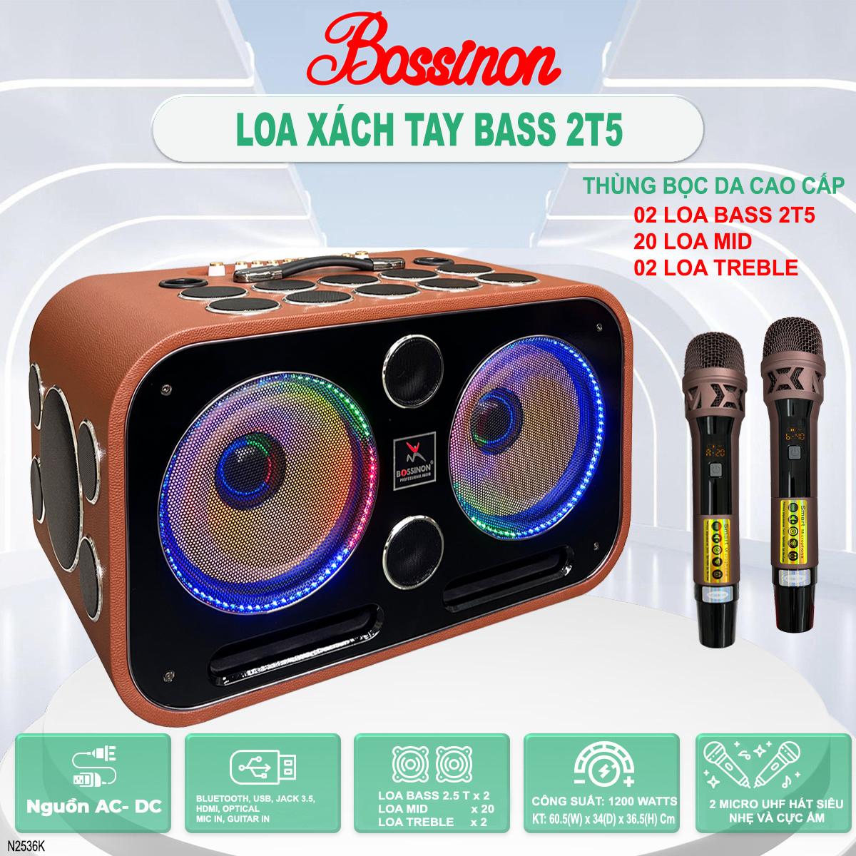 LOA  BOSSINON BASS 2T5 N2536K- MÀU NÂU CÓ ĐÈN- THÙNG BỌC DA CAO CẤP | LOA CHUYÊN KARAOKE, NGHE NHẠC