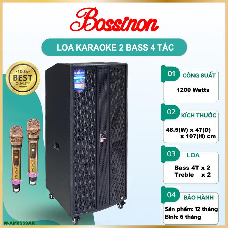 Loa Kéo Bossinon Bass Đôi 4 Tấc W-AM8559AK | Loa Đứng Dùng Bình Chuyên Karaoke, Nghe Nhạc