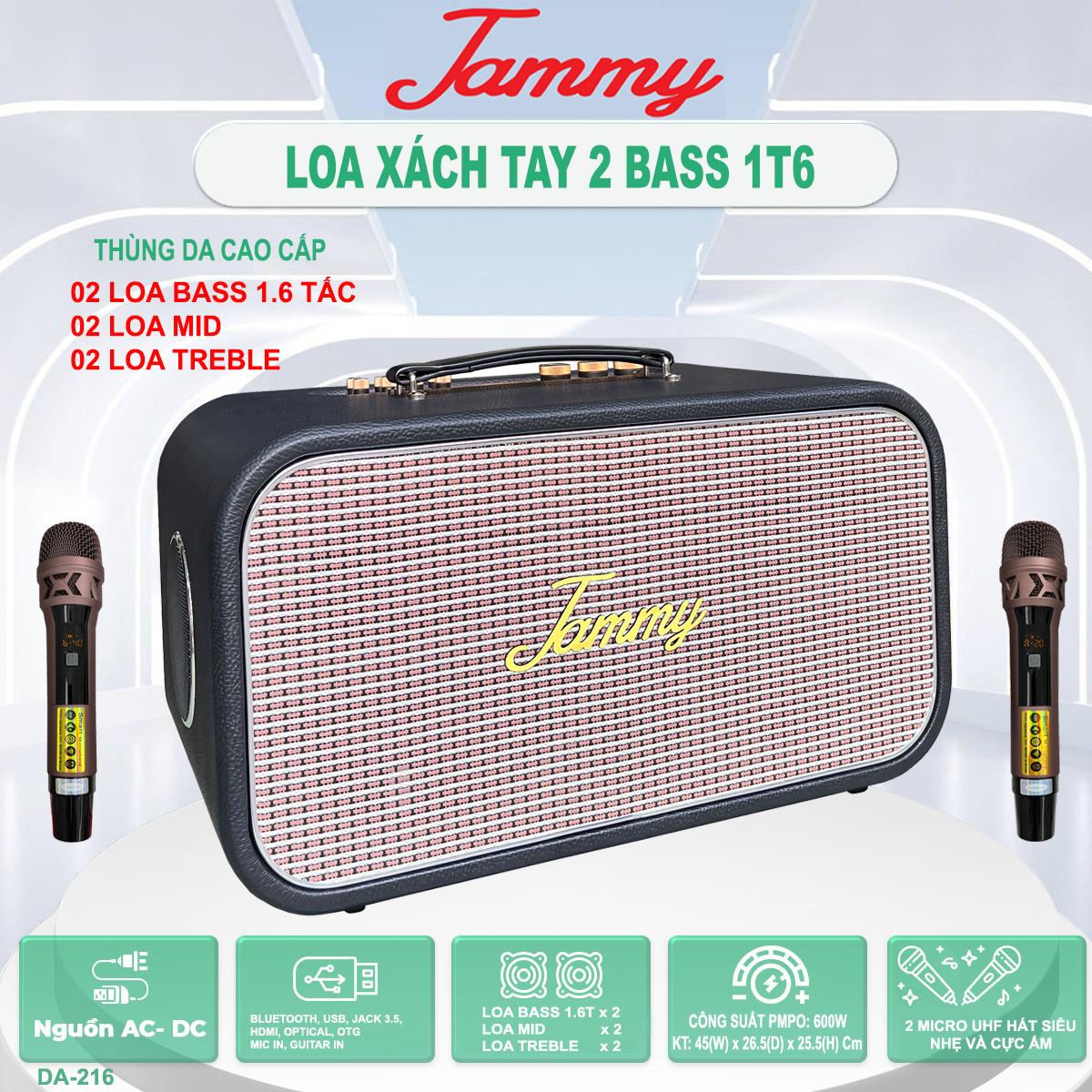 LOA XÁCH TAY JAMMY DA-216 – CÔNG SUẤT 600W - THÙNG BỌC DA - MÀU ĐEN